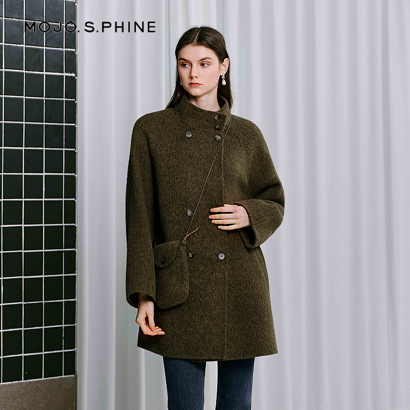MOJO莫佐高智感气质羊毛大衣女秋冬烟管领时髦通勤中长款毛呢外套