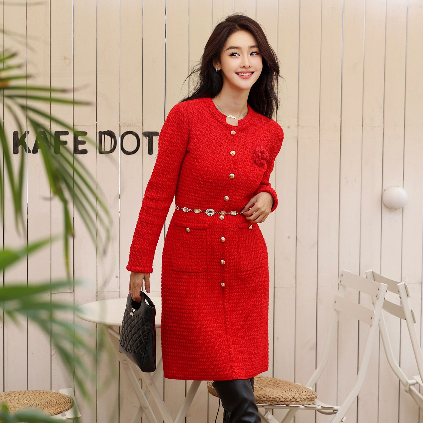 MOJO莫佐新春连衣裙2025年早春新款节日穿搭格纹肌理感长裙女