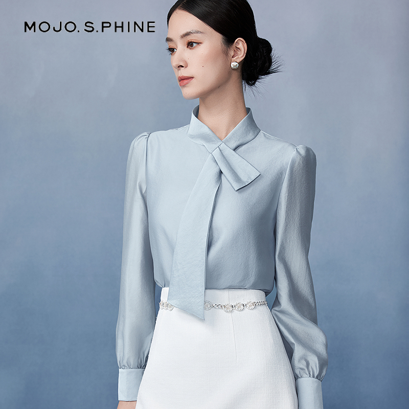 MOJO莫佐设计法式休闲衬衫2025年早春新款优雅瓷肌感欧根纱上衣