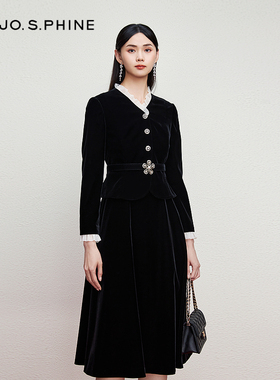 MOJO莫佐Agehara皇室天鹅绒法式丝绒连衣裙2024秋冬新款摩登长裙