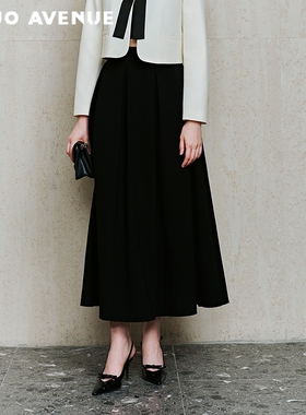 朗姿/MOJO莫佐2026新品法式复古赫本风黑色半身裙中长款精致通勤
