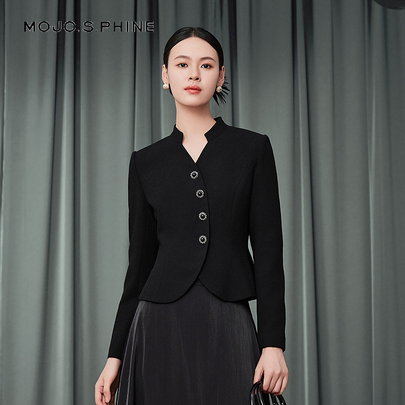 MOJO莫佐2025秋新款新中式羊毛短外套女精致干练设计感收腰夹克