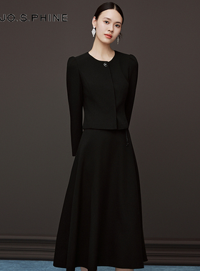 朗姿/MOJO AVENUE莫佐香风半身裙法式赫本风散摆收腰小黑裙