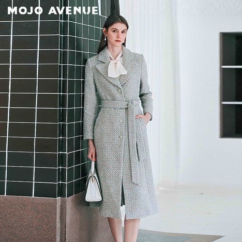 MOJO AVENUE莫佐2025冬复古小香风彩色粗花呢大衣