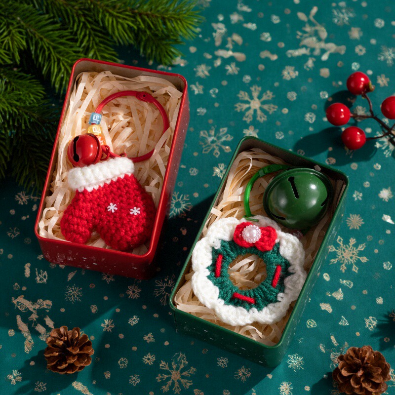 圣诞节礼物盒毛线编织圣诞老人树花环挂件装饰品平安夜儿童包挂件