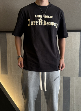 自主AMIR25 夏季新款爵士音乐限定毛巾刺绣字母圆领短袖T恤男女款