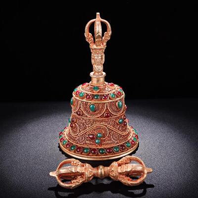 藏传手工掐丝五股金刚铃杵