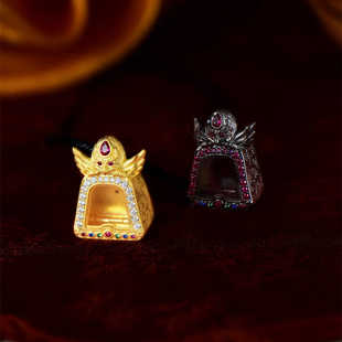 藏式大鹏鸟嘎乌盒s925纯银黑金法轮吊坠男女项链挂坠配饰可打开