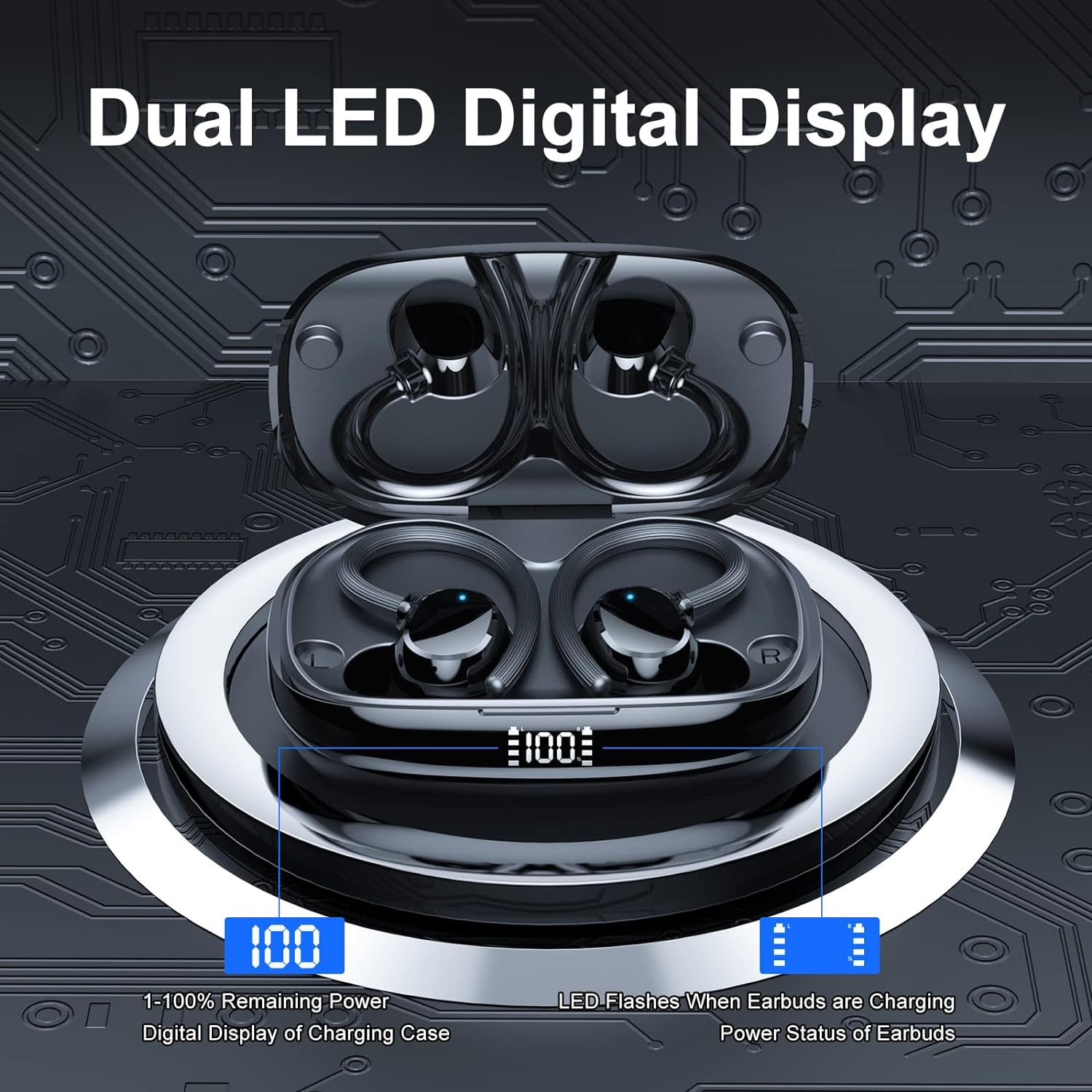 亚马逊热销款Q61降噪挂耳入耳式蓝牙耳机数显防水运动高品质耳机