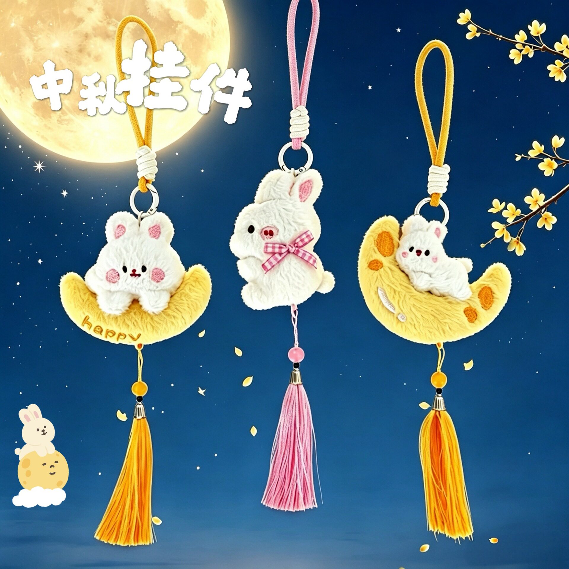 月亮兔兔毛绒流苏挂件少女背包百