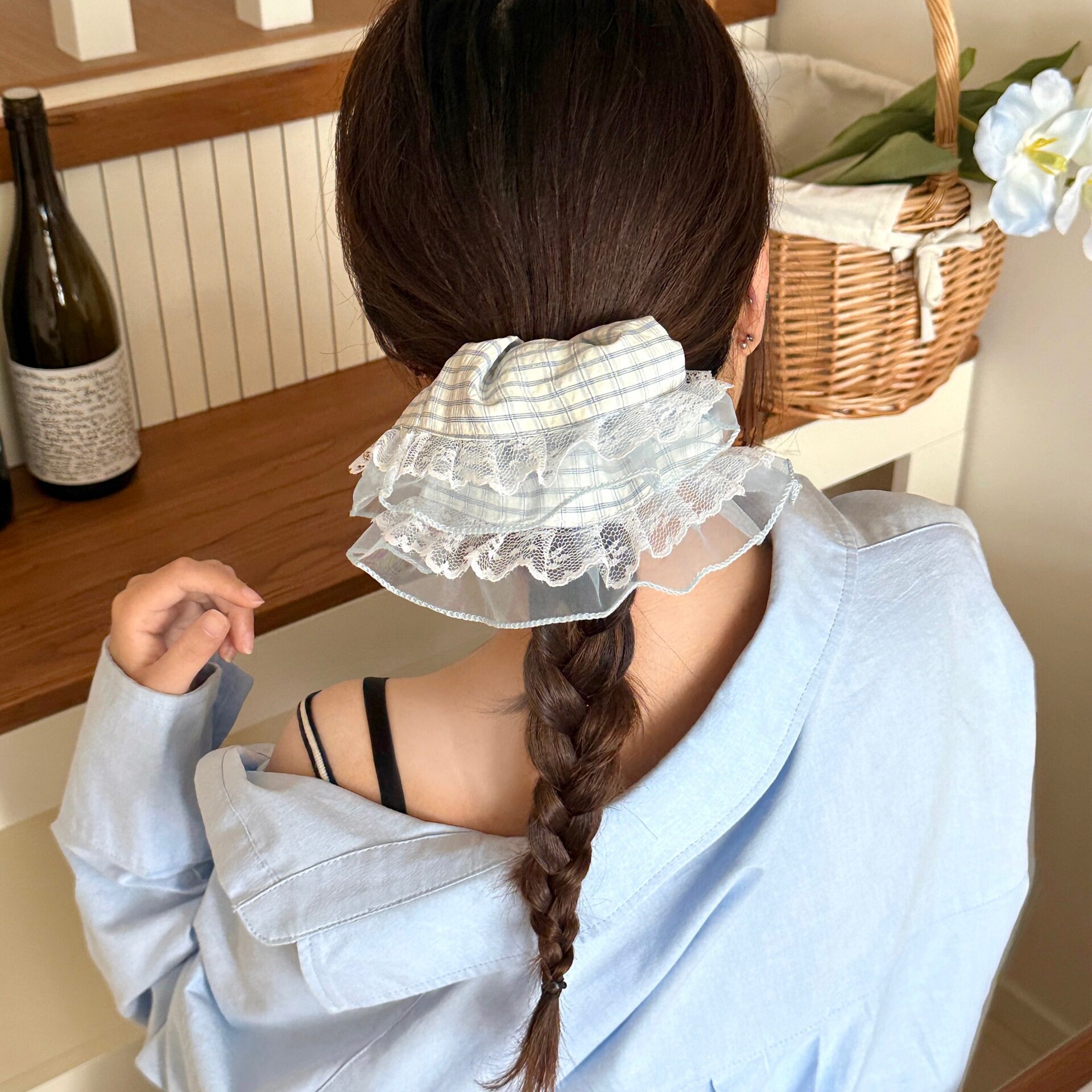 肠发圈甜美少女条纹发绳马尾发饰