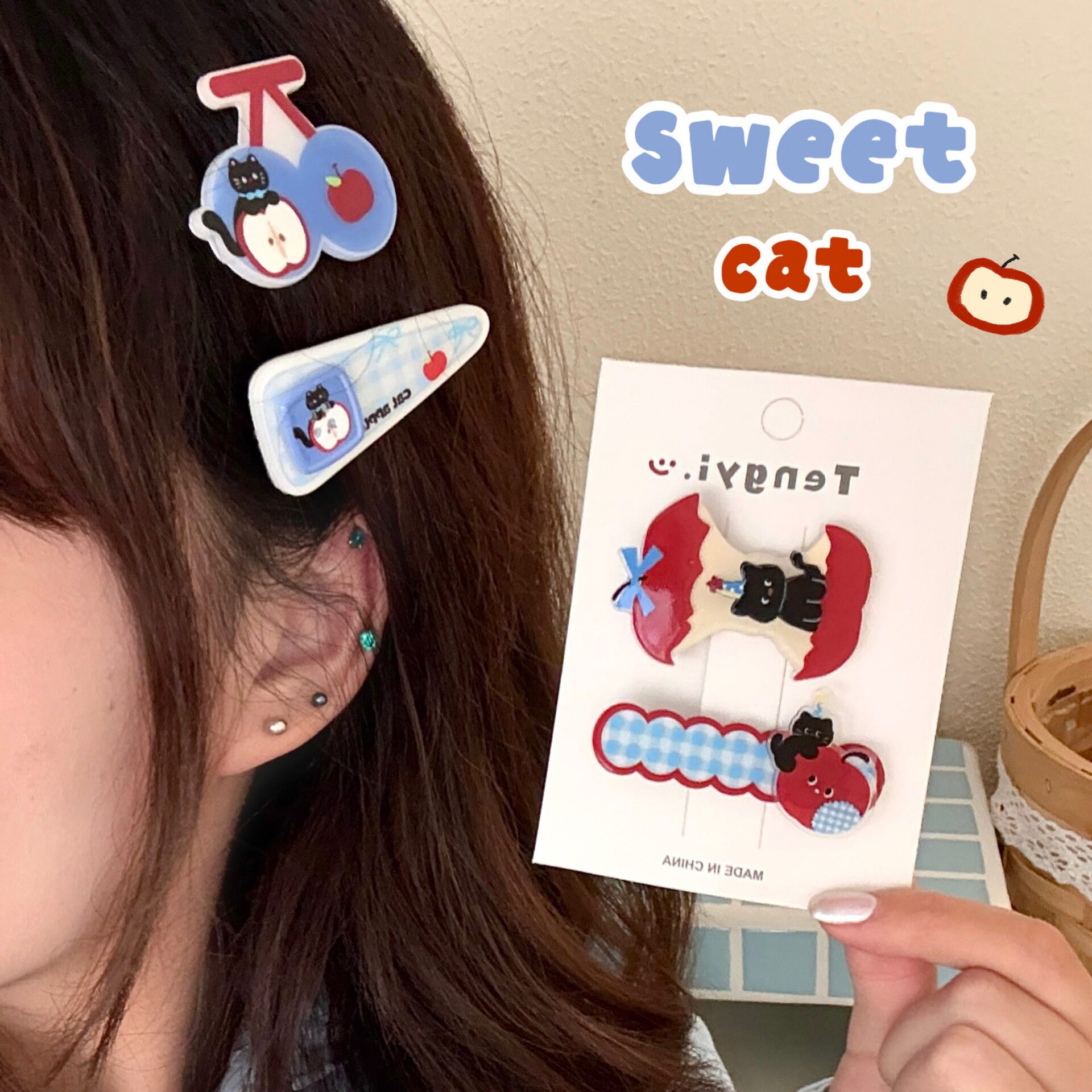 亚克力刘海夹少女黑猫碎发夹发饰