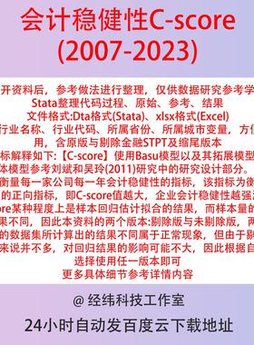 会计稳健性C-score2023-2007 含Stata处理代码 Basu模型拓展 盈余