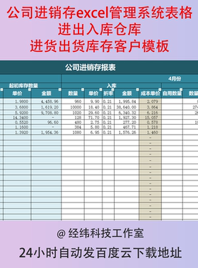 公司进销存excel管理系统表格进出入库仓库进货出货库存客户模板