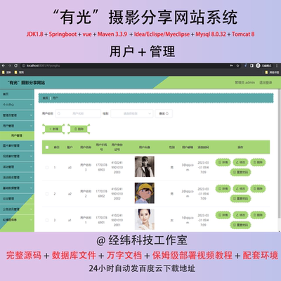 java springboot vue2 有光摄影分享网站系统 管理系统平台网站