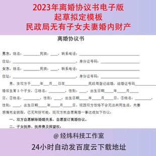 离婚协议书电子版起草拟定模板民政局无有子女夫妻婚内财产
