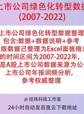 上市公司绿色化转型数据2007-2022年含说明+参考，Excel面板数据