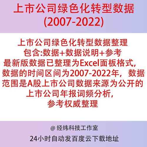上市公司绿色化转型数据2007-2022年含说明+参考，Excel面板数据