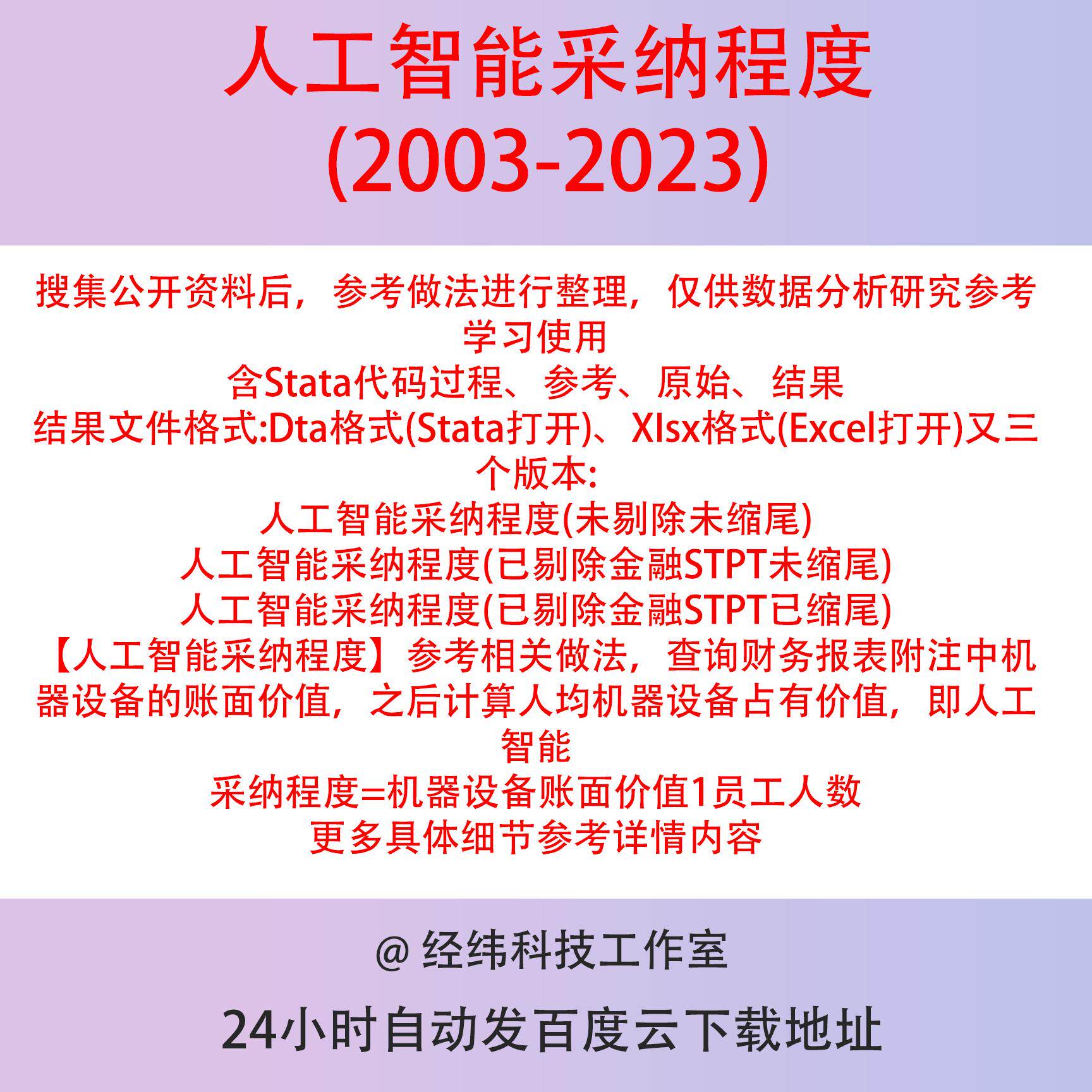 人工智能采纳程度2023-2003含Stata计算代码企业人均机器设备价值