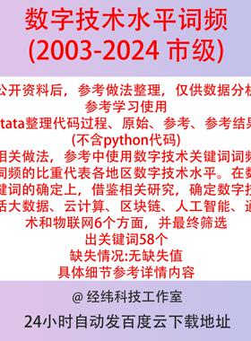 市级数字技术水平指标2024-2003词频/占比Stata与Excel版结果说明