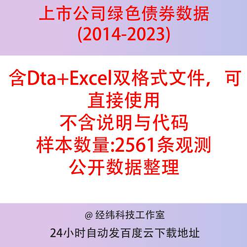 上市公司绿色债券数据（2014-2023）含Dta+Excel格式绿色金融分析