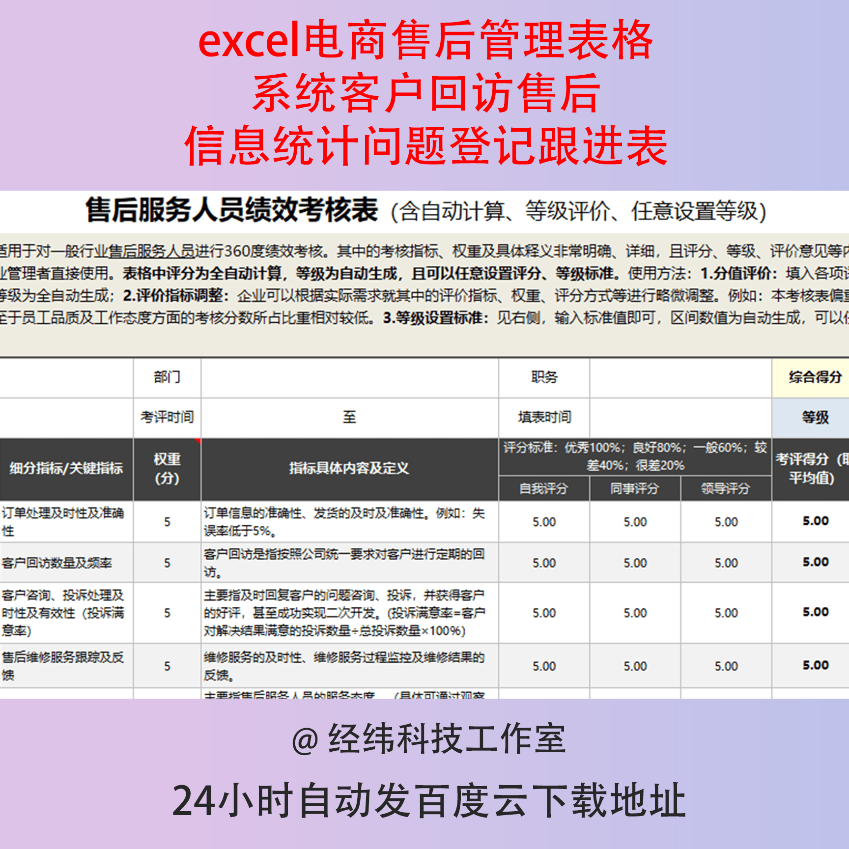 excel电商售后管理表格系统客户回访售后信息统计问题登记跟进表