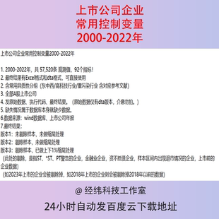 2000-2022年上市公司企业常用控制变量92个指标57,520条观测值