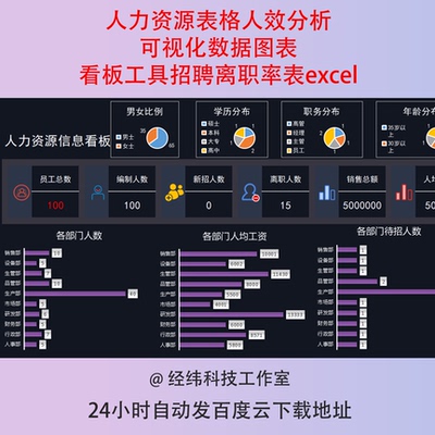 人力资源表格人效分析可视化数据图表看板工具招聘离职率表excel