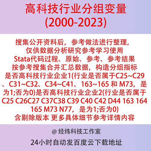 高科技行业分组变量2000-2023Stata代码过程DO上市公司异质性数据