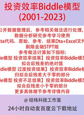 上市公司投资效率Biddle模型数据2023-2001含数据stata代码Do文档