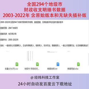 2003 税收收入面板数据 2022年294个地级市财政收支明细公共预算