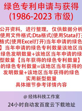 市绿色专利申请与获得数2023-1986年StataDta+Xlsx格式已匹配编码