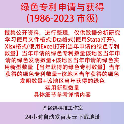 市绿色专利申请与获得数2023-1986年StataDta+Xlsx格式已匹配编码