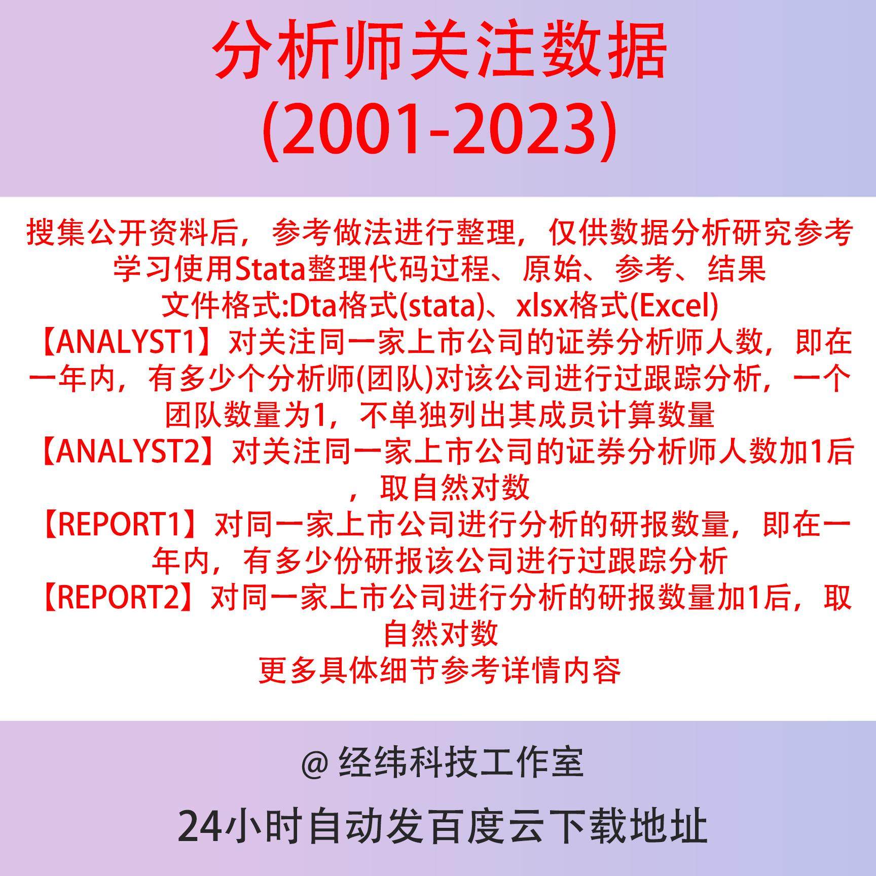 分析师关注数据2023-2001分析师人数研报数量含Stata整理代码参考图片