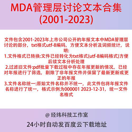 上市公司年报MDA管理层讨论与分析文本2023-2001TXT整理UTF-8编码