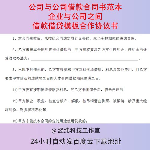 公司与公司借款合同书范本企业与公司之间借款借贷模板合作协议书