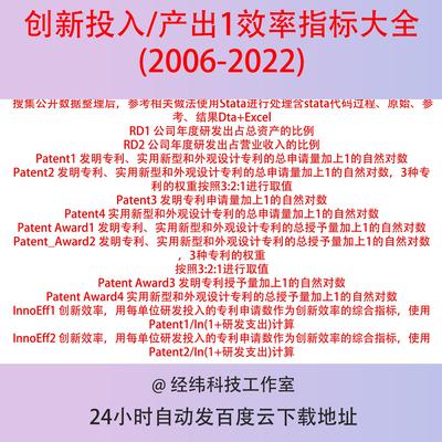 创新投入/产出/效率指标大全2022-2006含stata代码过程 参考 结果