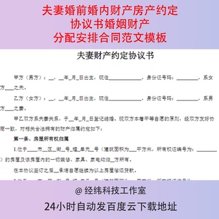 夫妻婚前婚内财产房产约定协议书婚姻财产分配安排合同范文模板