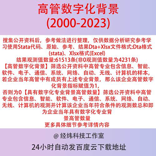 高管数字化背景2023-2000年Stata代码过程含数量以及是否虚拟变量