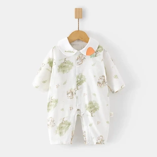 超薄長袖 白領哈衣兒童空調服新生爬服 紗布連體衣寶寶夏款 嬰兒夏季