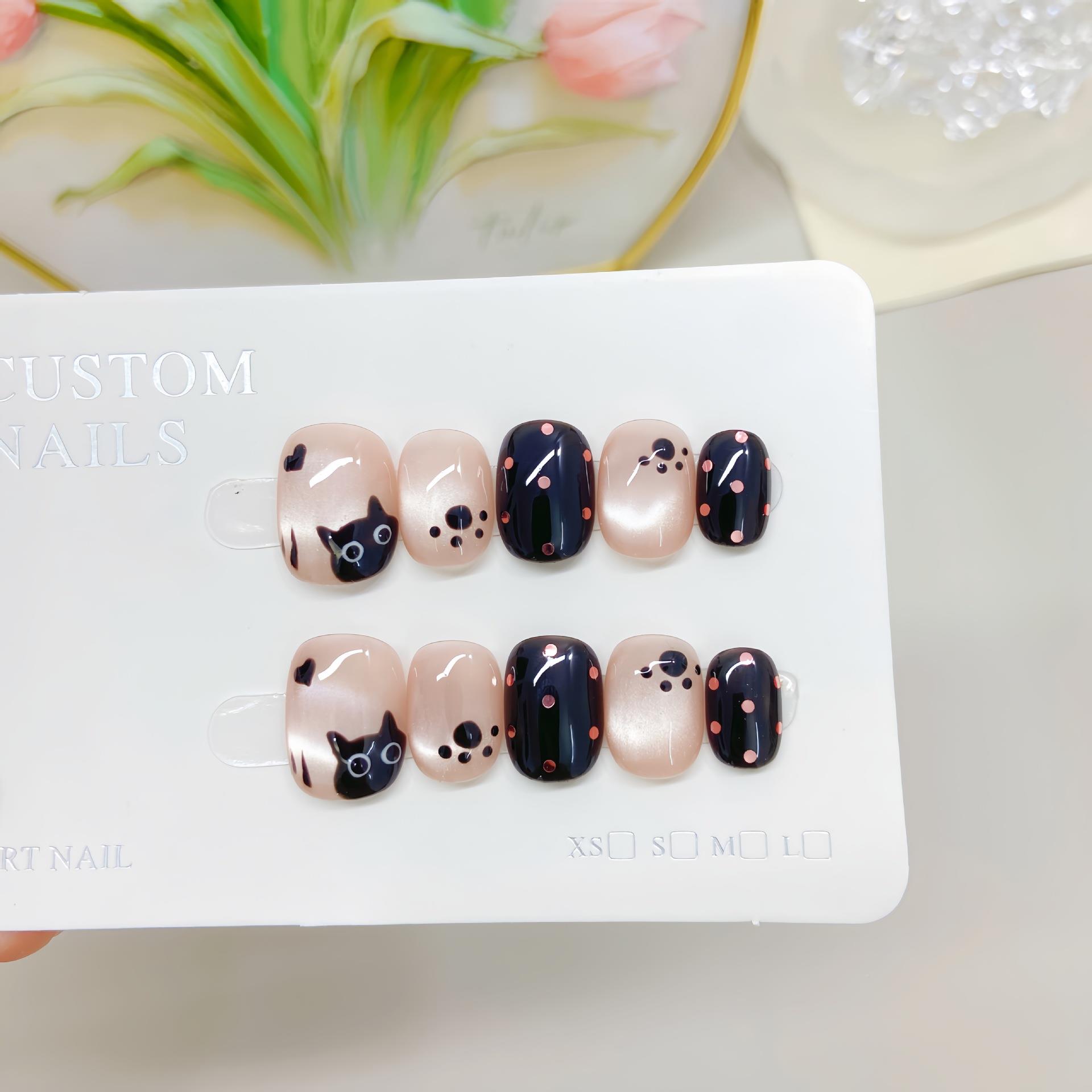 黑糖猫29咪手工穿戴甲爱少女风纯手可纯猫绘咪猫眼光疗甲指甲贴