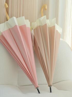 16小新16728直杆伞日系拼接长柄伞礼品广告伞用晴骨雨两弯柄清雨