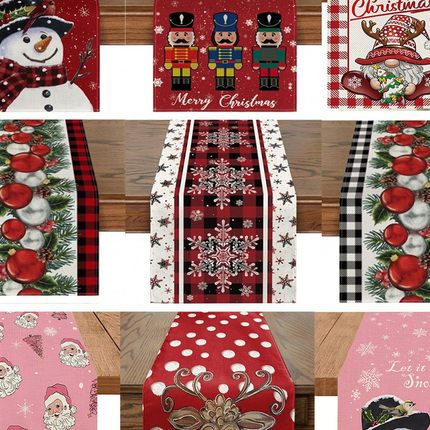 Christmas print table runner, snowman and reindeer table mat