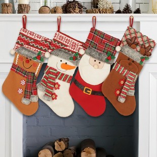 Xmas Stockings: Red Santa Snowman,Fabric Deer Tree Ornaments