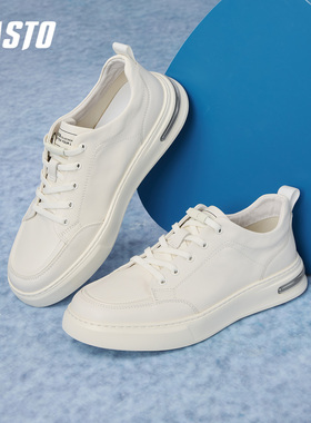 百思图2025秋季商场新款牛皮厚底板鞋小白鞋男运动休闲鞋L3389CM5