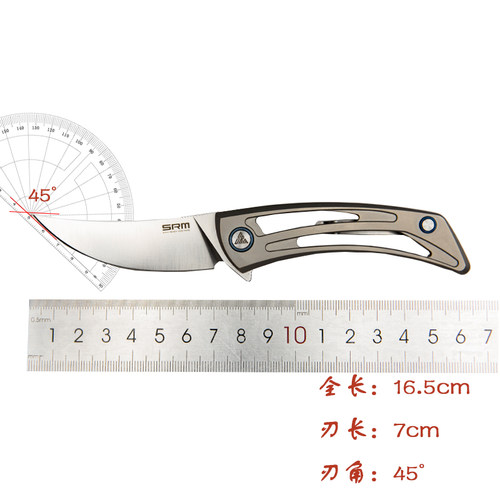 SRM三刃木7215钛合金折叠刀