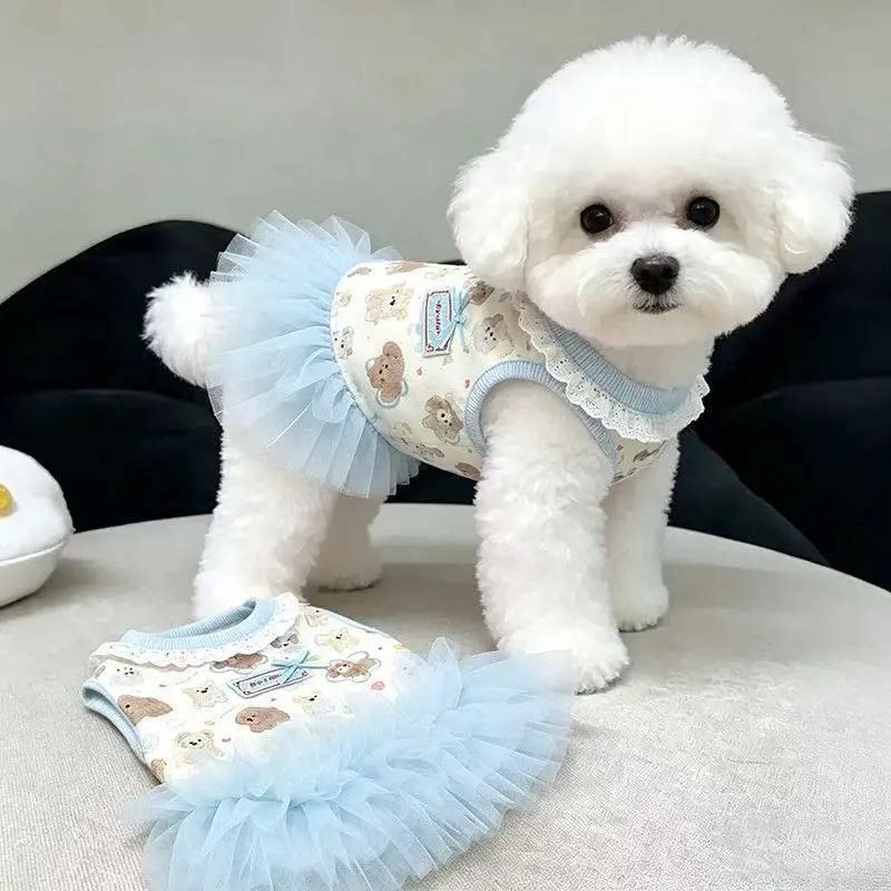 宠物狗狗衣服可爱卡通印花蓬蓬裙春夏季猫咪芭蕾纱裙公主风连身裙