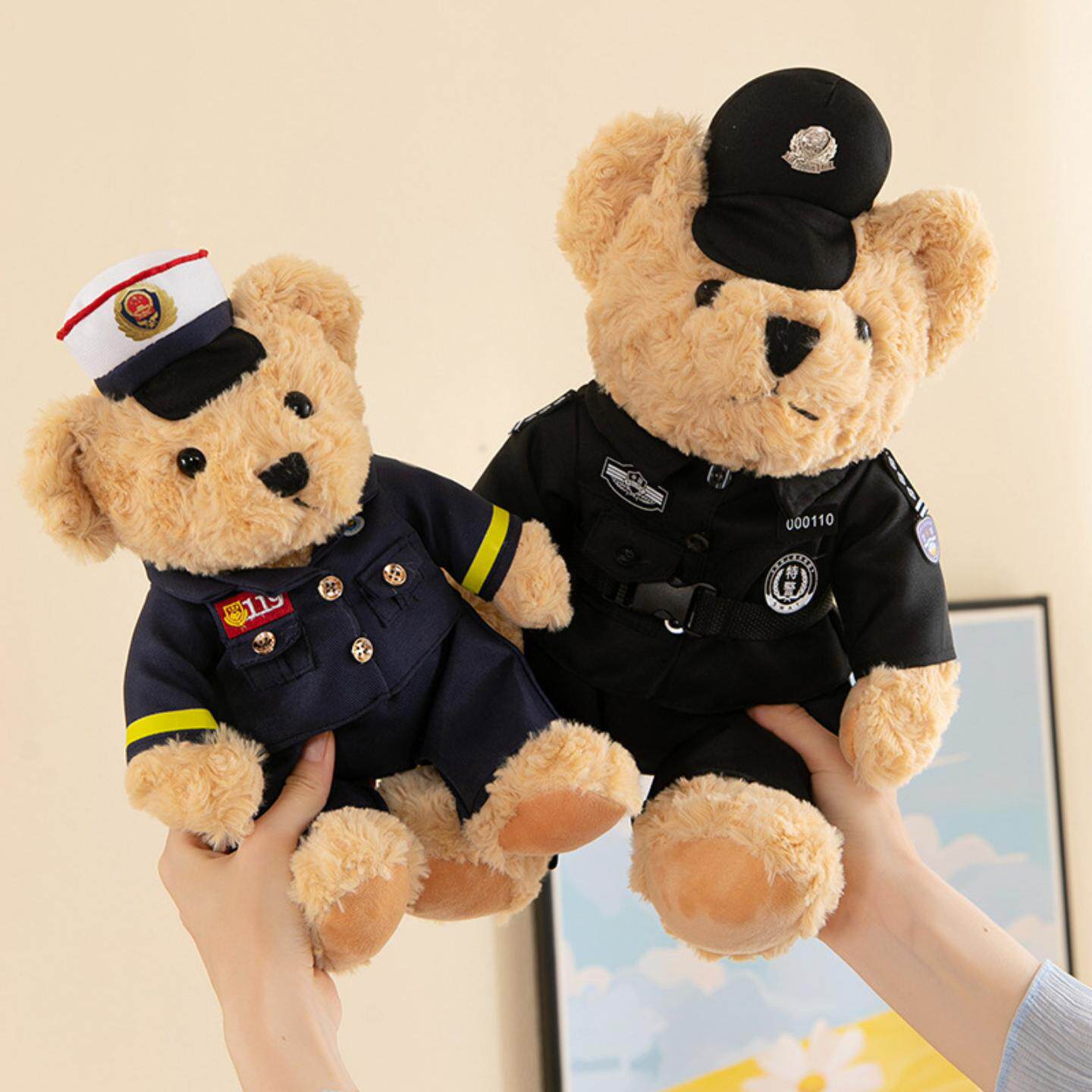 交警小熊电动机车卡毛绒玩具警察公仔玩偶泰迪熊卡通