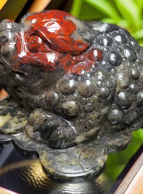 正品正宗桂林鸡血玉金蟾天然玉石摆件三足金蟾办公室客厅招财礼品