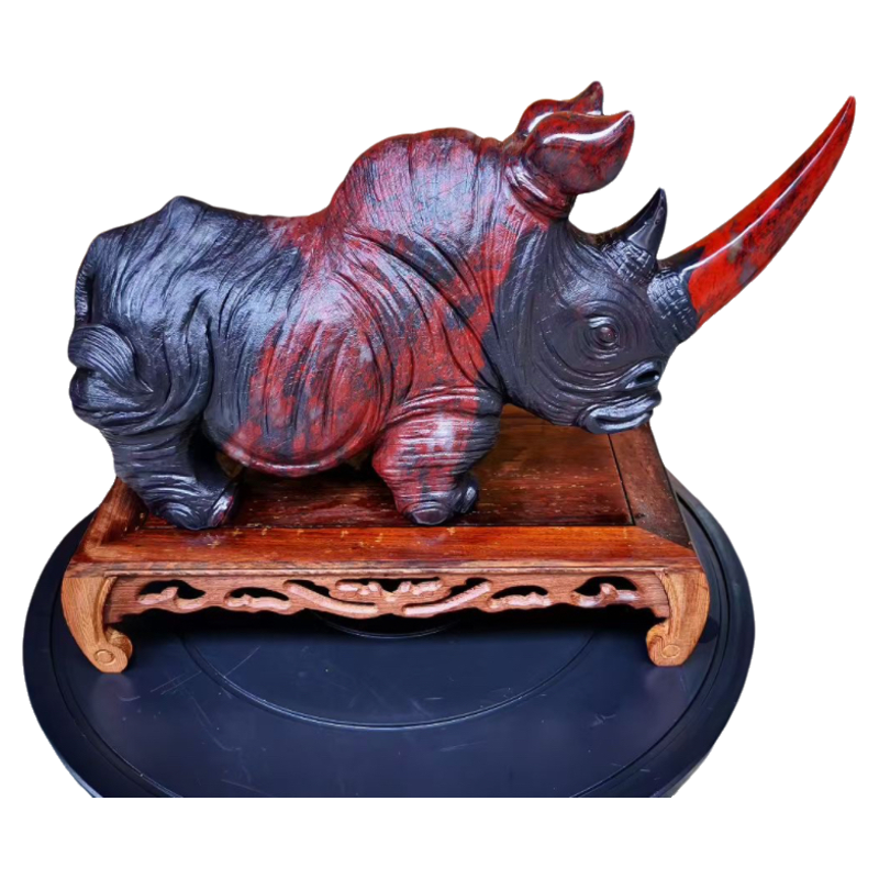 天然桂林鸡血玉犀牛摆件家居客厅办公室装饰品工艺品开业乔迁礼品